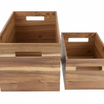 Premium 2pc Acacia Wood Storage Bins with Handles - Sustainable Home Organization